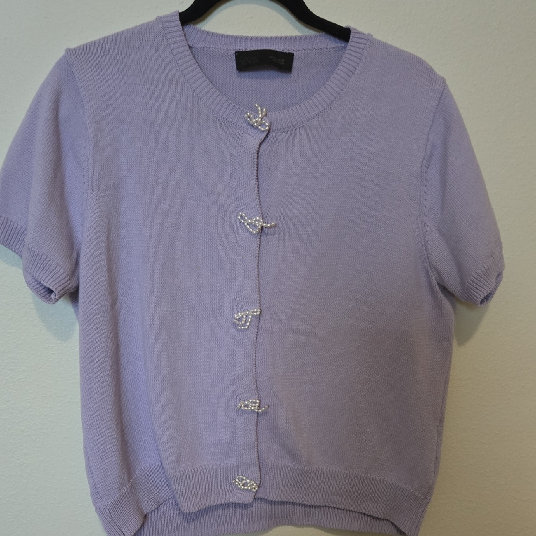 Zara Lavender Knit Top With Pearl Accents